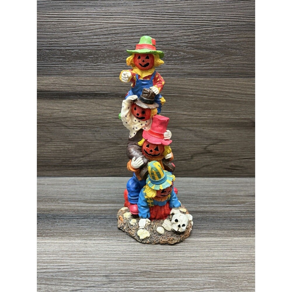 Stacked Pumpkin Head Scarecrow Figurine Halloween Fall Resin Skull Decor